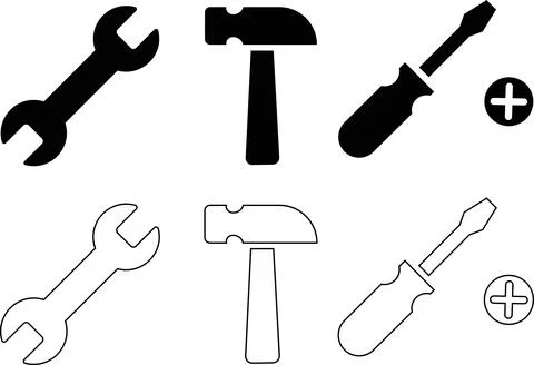 Hand tool icons collection featuring wrench hammer and screwdriver kit. Illustration