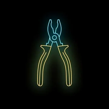 Hand tool pliers icon glowing with neon light Stock Illustration