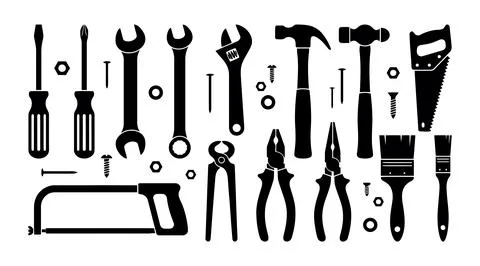 Hand tool silhouette set for construction branding and DIY projects Ilustración de archivo