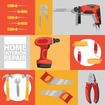 Hand tool vector seamless pattern construction handtools hammer pliers and イラスト素材
