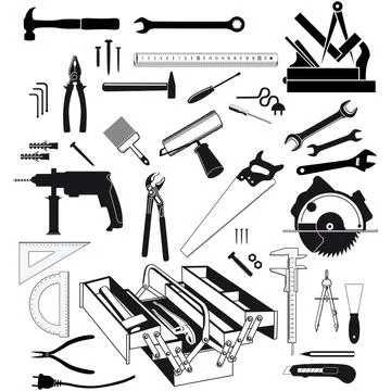 Hand tools and measuring instruments white background, isolated Illustration Stock Illustration