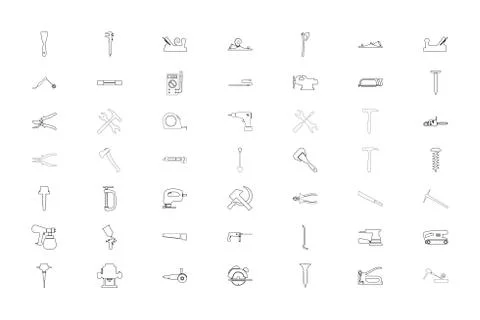 Hand tools black color set outline style image Illustration