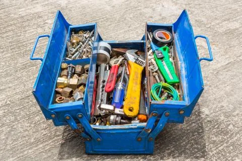 Hand tools in box Stock Photos