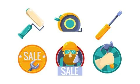 Hand tools for carpentry and home renovation, tools shop, store design elements 스톡 일러스트