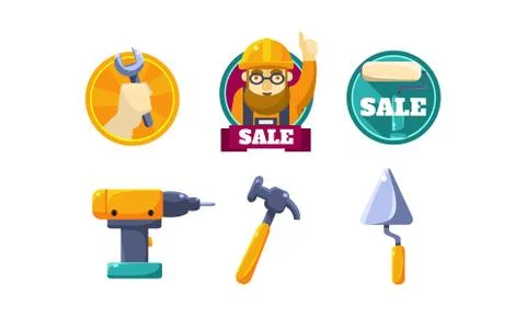 Hand tools for carpentry and home renovation, tools shop design elements vector Illustrazione stock