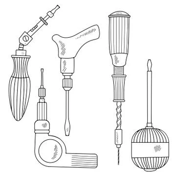 Hand tools collection. Handmade cartoon with different elements of the sketch 스톡 일러스트