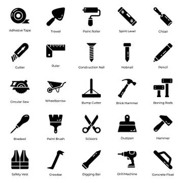 Hand Tools Filled Icons Pack Stock Illustration