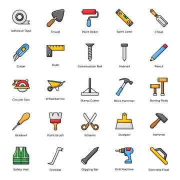 Hand Tools Flat Icons Pack Stock Illustration