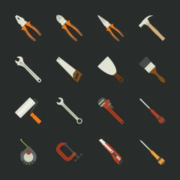 Hand tools icon set , flat design Stock Illustration