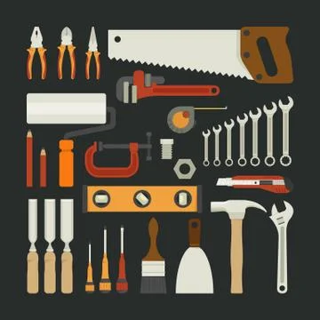 Hand tools icon set , flat design Stock Illustration