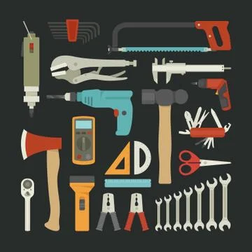 Hand tools icon set , flat design Stock Illustration