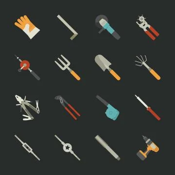 Hand tools icon set , flat design Stock Illustration