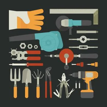 Hand tools icon set , flat design Stock Illustration