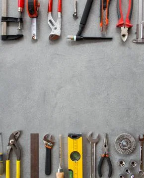 Hand tools isolated on a gray background. Stock Photos