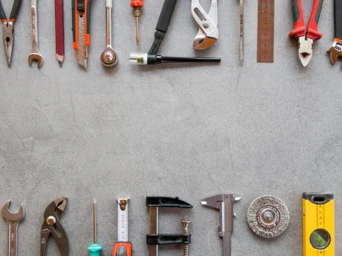 Hand tools isolated on a gray background Stock Photos