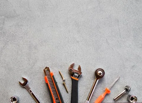 Hand tools isolated on a gray background Stock Photos