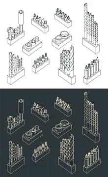 Hand tools isometric blueprints Stock Illustration