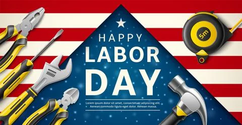 Hand tools labor day poster. Realistic repair master instruments, american Stockillustratie