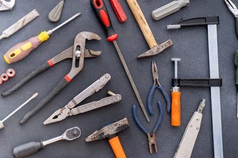 Hand Tools manual repair instruments Background Stock Photos