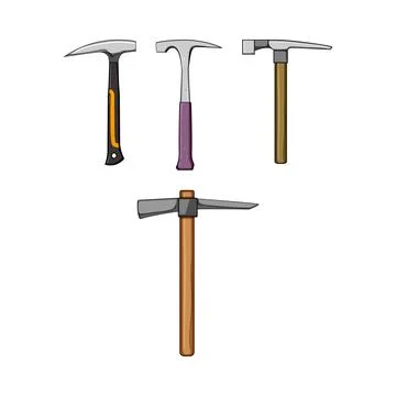 Hand tools set featuring various hammers and pickaxe Ilustración de archivo