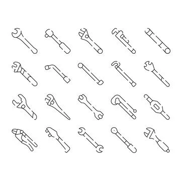 Hand tools set line icon collection Stock Illustration