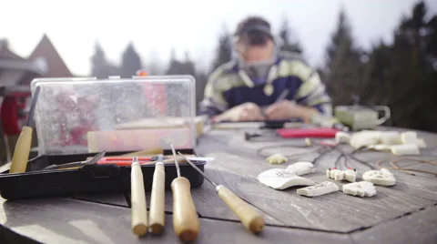 Hand tools for shaping small objects close up 4K Video stock 58208574