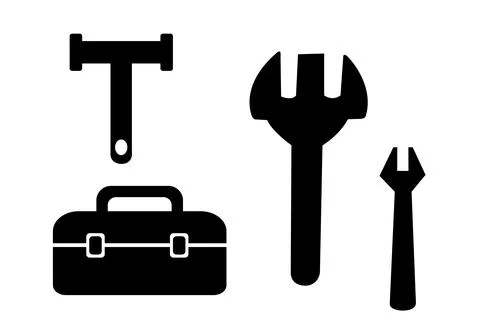Hand Tools Silhouette Set and Engineering  vector Logo, Wrench, Hammer, Toolbox Illustrazione stock