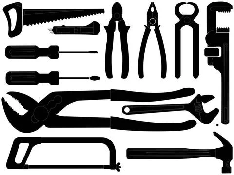 Hand tools silhouettes over white hand tools black silhouettes over white ... Stock Photos