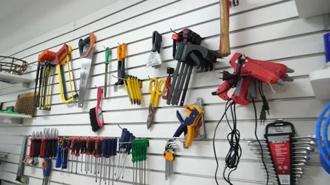Hand Tools on a Wall Workshop Travelling 動画素材 177605867