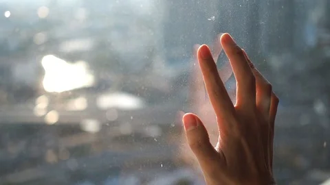 Hand touch and slide down the window Stock Footage 88772092
