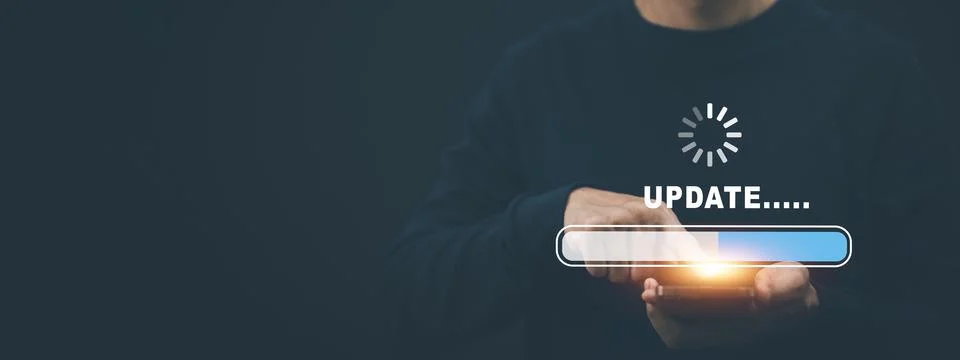 Hand touch bar of Update Software Computer Program Upgrade Business Technolog Stock Photos