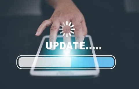 Hand touch bar of Update Software Computer Program Upgrade Business Technolog Foto stock