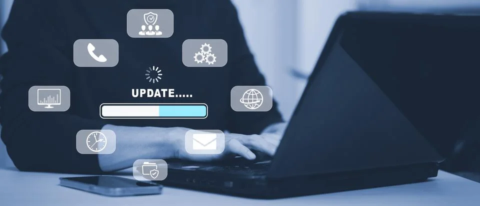 Hand touch bar of Update Software Computer Program Upgrade Business Technolog Stock Photos