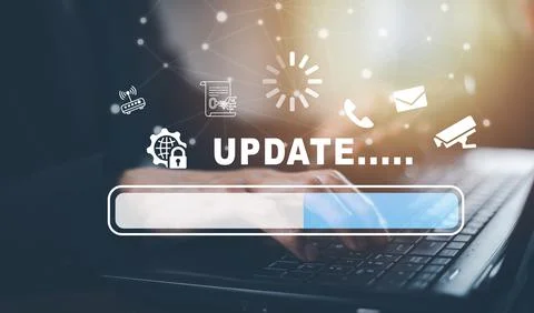 Hand touch bar of Update Software Computer Program Upgrade Business Technolog Stock Photos