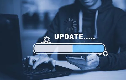 Hand touch bar of Update Software Computer Program Upgrade Business Technolog 스톡 사진