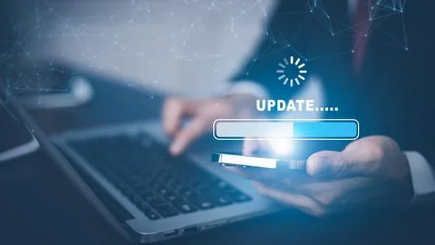 Hand touch bar of Update Software Computer Program Upgrade Business Technolog Foto stock