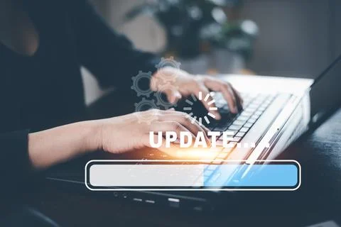 Hand touch bar of Update Software Computer Program Upgrade Business Technolog Stock Photos