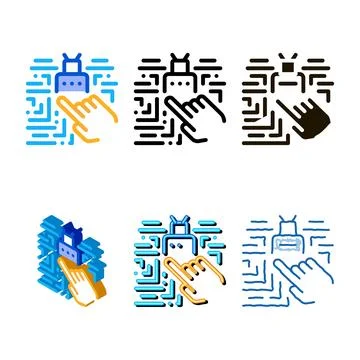 Hand touch chip icon minimal vector outline Stock Illustration