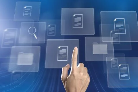 Hand touch Document Management System (DMS) Online Document Database and auto Stock Photos