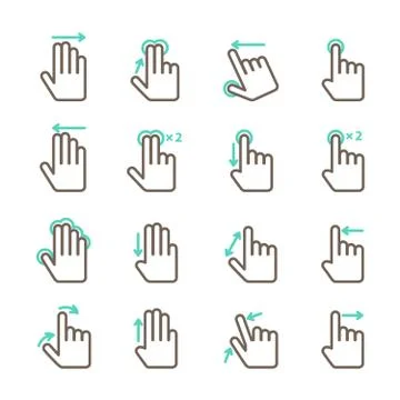 Hand touch gestures icons set Stock Illustration