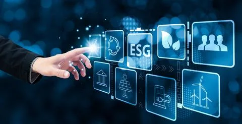 Hand touch hologram screen to save energy,and reduce global warming,sustain.. Stock Photos