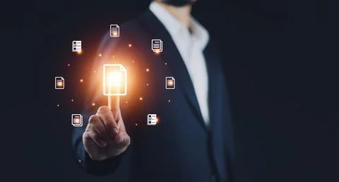 Hand touch on icon document, DMS Document management concept, File documents. Stock Photos