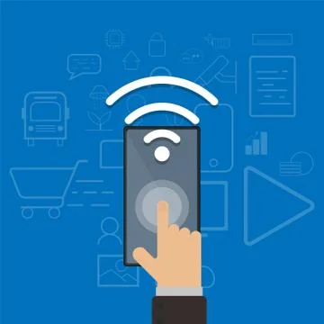 Hand touch mobile phone open wifi connection,control technology wifi,smart co Stock Illustration