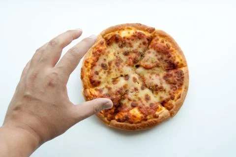 Hand to touch pizza Stock Photos