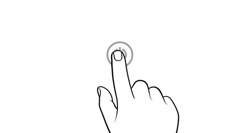 Hand touch power button. One touch button video icon animation with hand and  Stock Footage 129715674