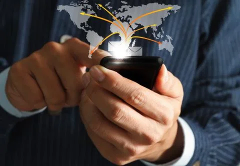 Hand touch screen mobile phone as concept Stock Illustration