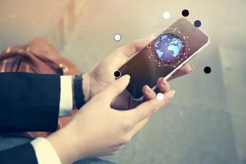 Hand touch screen smart phone Stock Photos