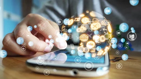 Hand touch screen smartphone connect to internet. New media concept Stock Footage 134853608