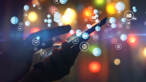 Hand touch screen smartphone connect to internet, New media concept Stock Footage 134853636