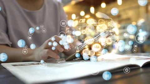 Hand touch screen smartphone connect to internet, New media concept Stock-Footage 134853637